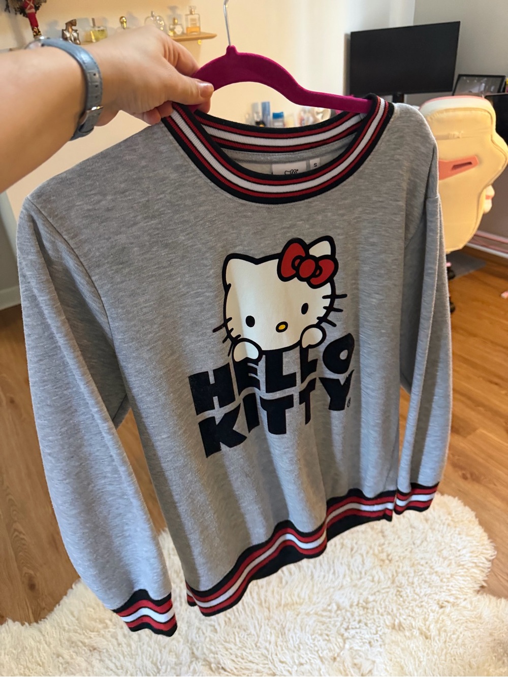 Hello Kitty Grey Sweatshirt with Red Bow Accent